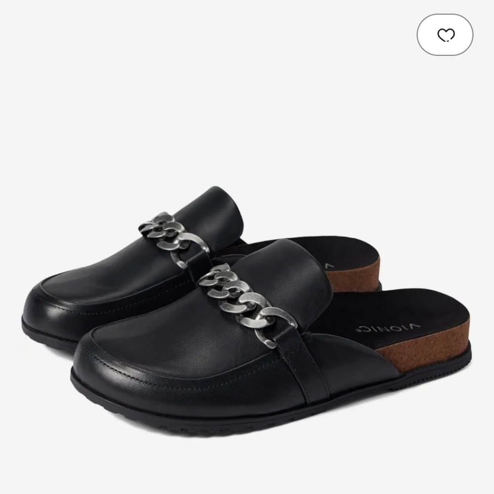 VIONIC GEORGIE Mules Slides Shoes New Black Chain 8 Orthopedic New